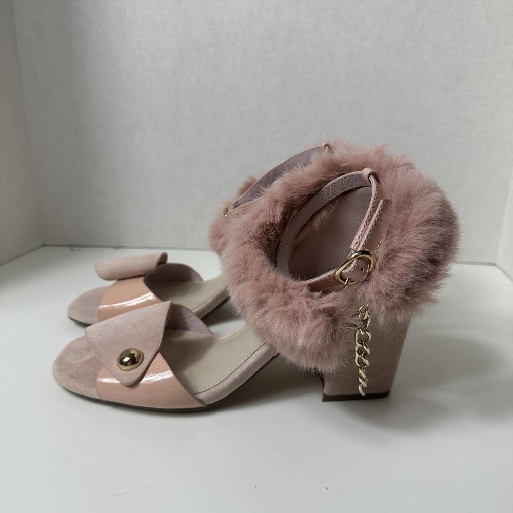 Plymouth Women's Paige Pink Faux Fur Ankle Strap Open Toe Block Heel Size 7.5 - Picture 9 of 12